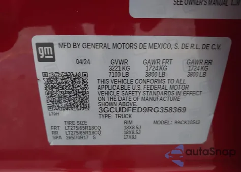 2024 Chevrolet Silverado 1500 4Wd Short Bed Lt Trail Boss z USA, uszkodzony, nr VIN 3GCUDFED9RG358369